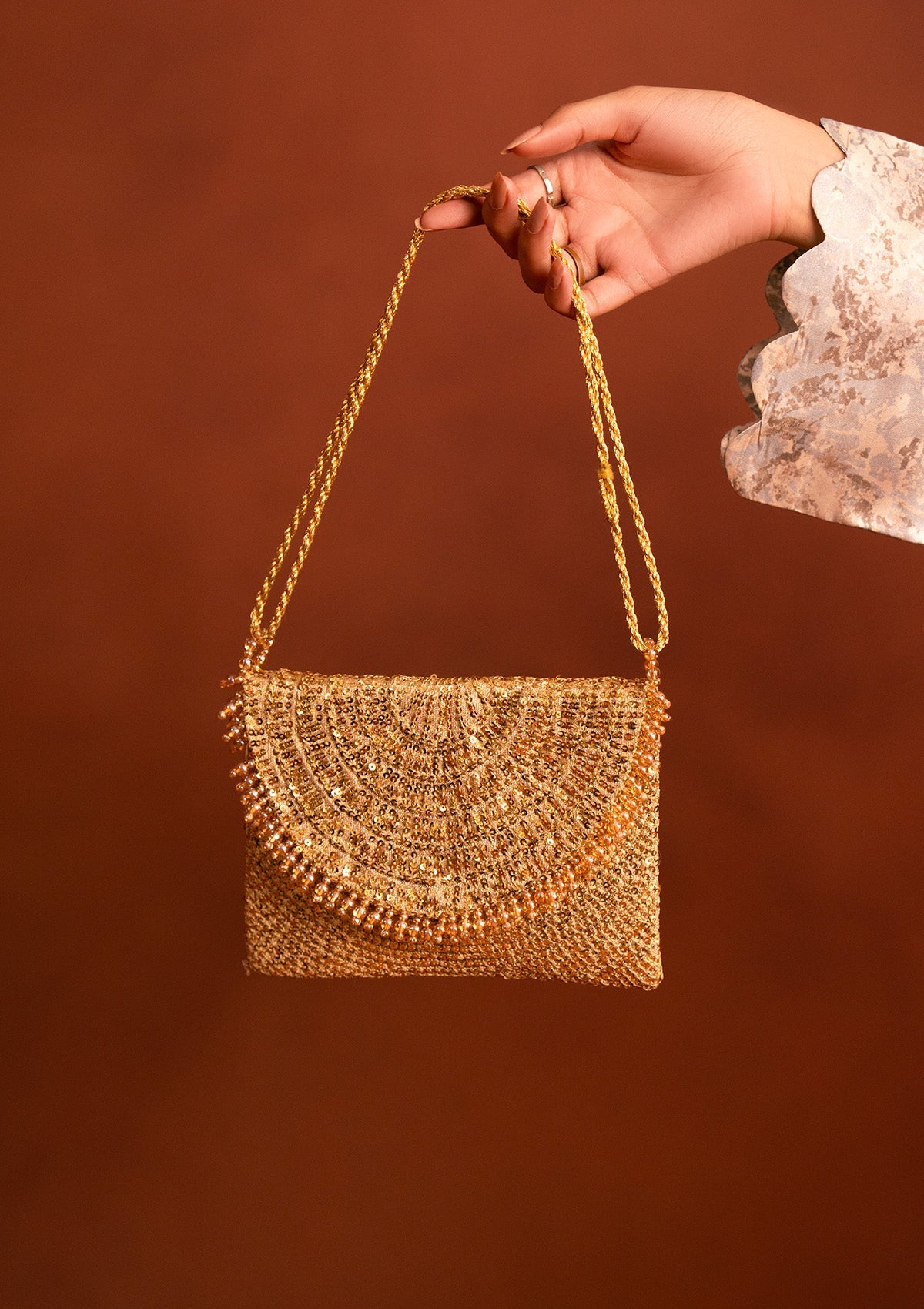 MISS AIK - RTW '25 D2 - GOLD SEQUIN ENVELOP BAG