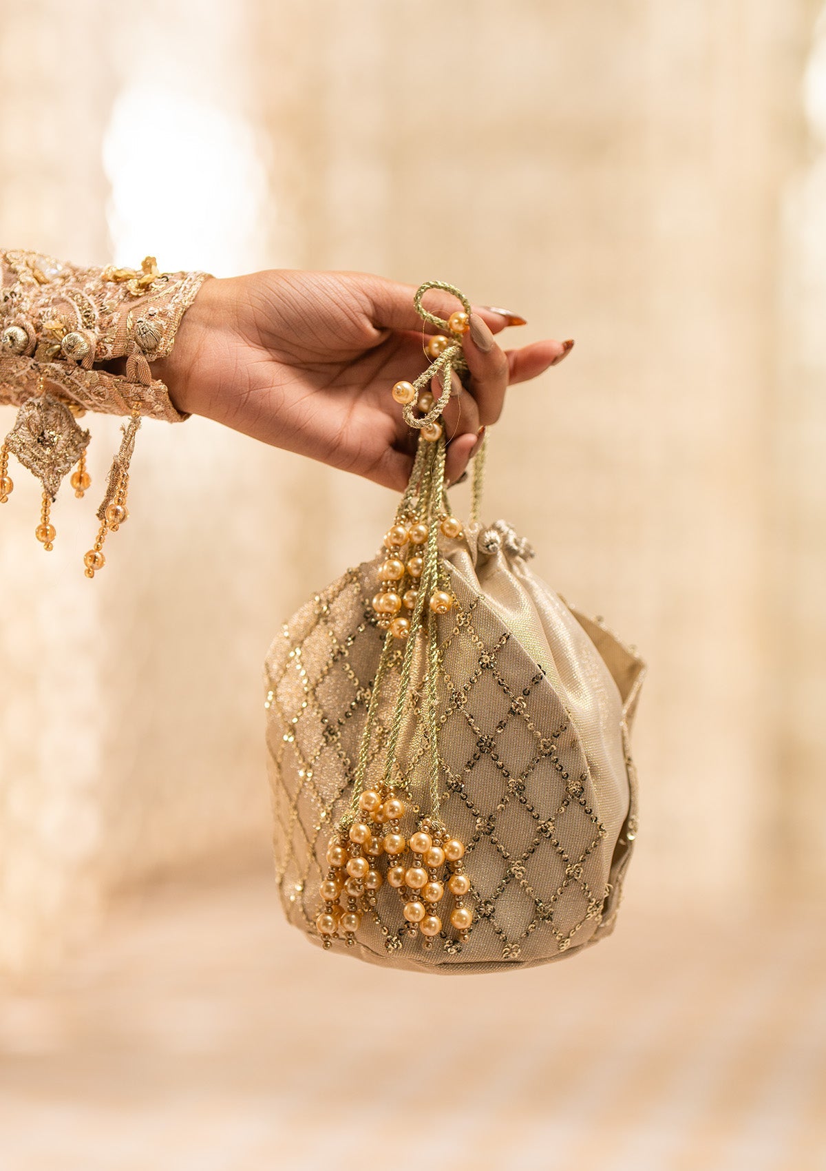 WEDDING FESTIVE ’24 VOL. 1  - LIGHT GOLD TISSUE POTLI