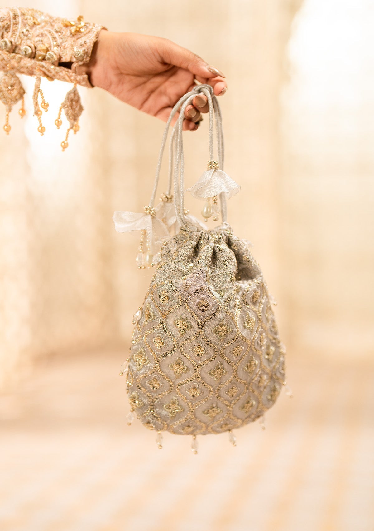 WEDDING FESTIVE ’24 VOL. 1  - SILVER TISSUE POTLI